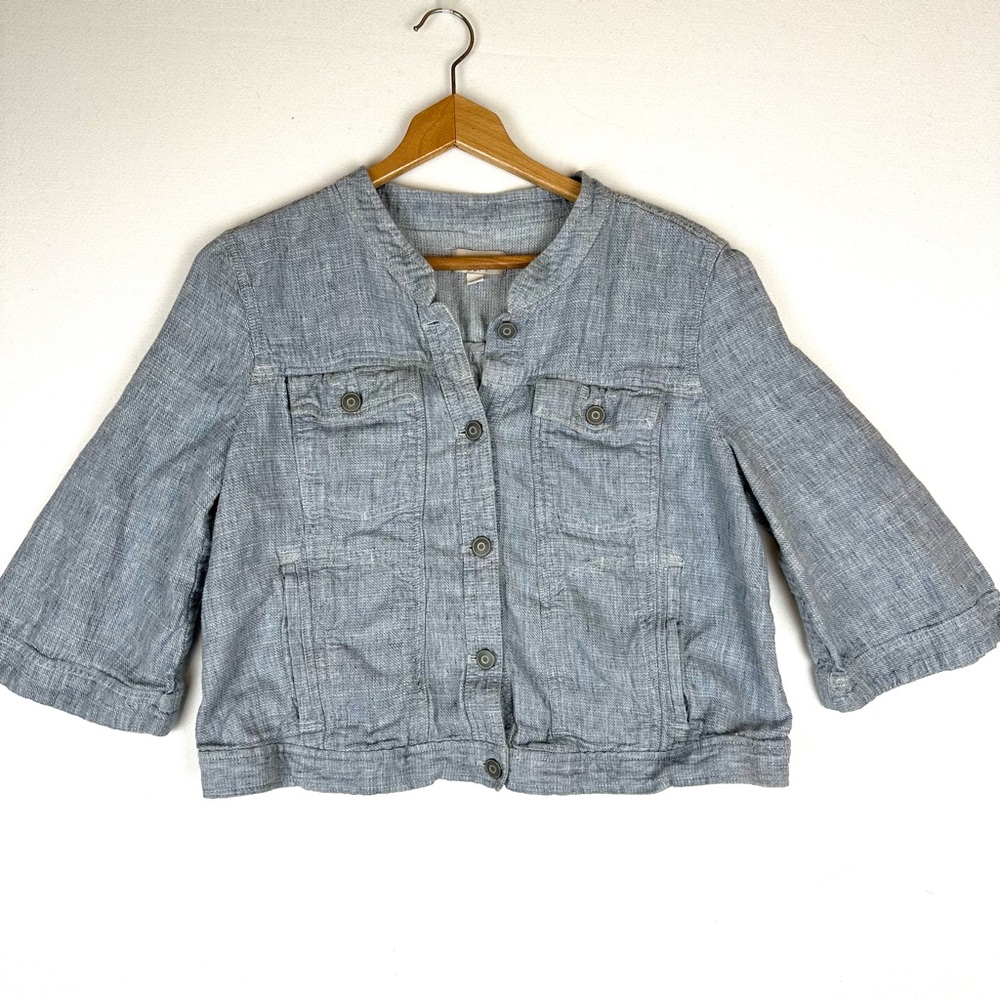 LOFT Light Gray Cropped Button Front Jacket